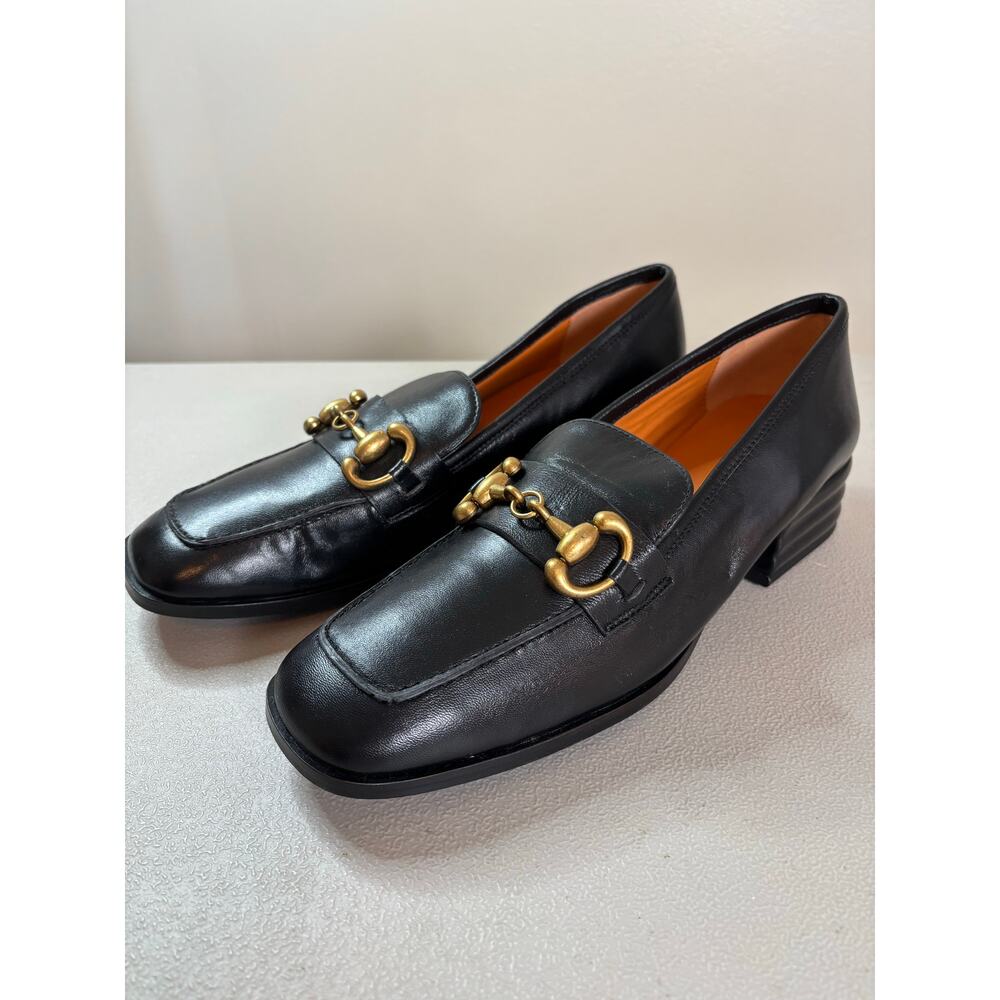 Black Leather Women's Horsebit Loafers